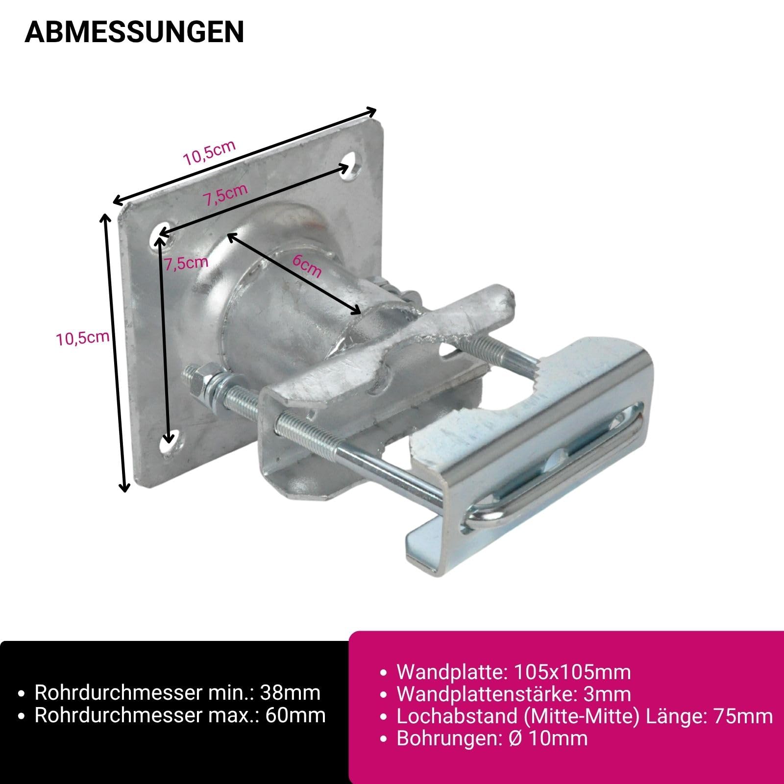 Mastschelle Vario 4 46303 | Rohrhalter & Mastbefestigung für 38-60mm | geeignet für 38–60 mm Durchmesser | Galvanisch verzinkt | Wetterfest & Stabil