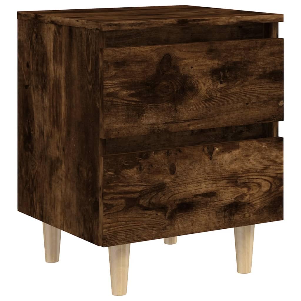 Table de chevet avec pieds en bois massif, 2 pièces, chêne fumé, 40 x 35 x