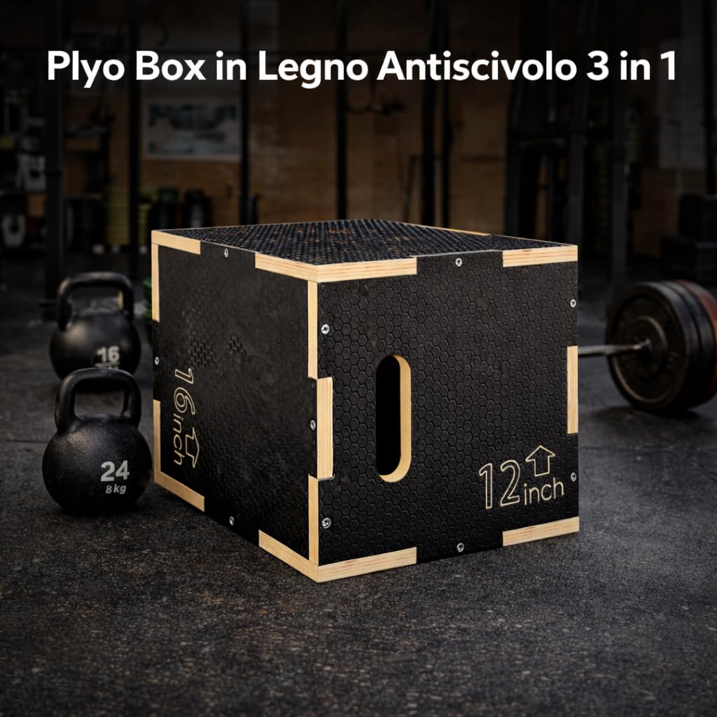 BILDER Plyo Box 3 in 1 in Legno Antiscivolo – Box Pliometrico con 3 Altezze per Allenamento Funzionale