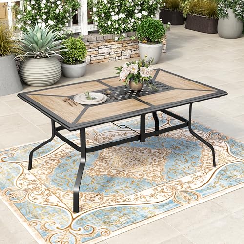 Image of HERA'S HOUSE Outdoor Dining Table for 6, Long Metal Table w /Umbrella Hole