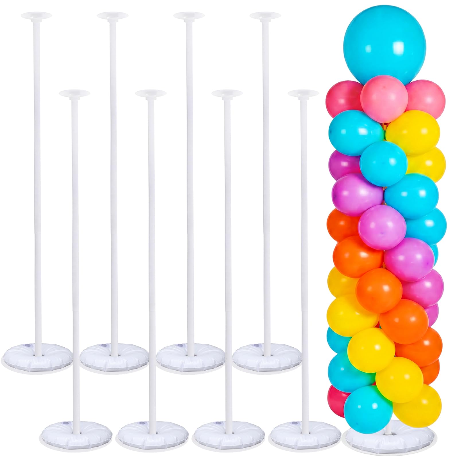 Hicarer 8 juegos de soporte de columna para globos, juego de pilar telescópico de metal ajustable de 7 pies, soporte de arco de globos para cumpleaños, boda, baby shower, decoración de fiesta (poste