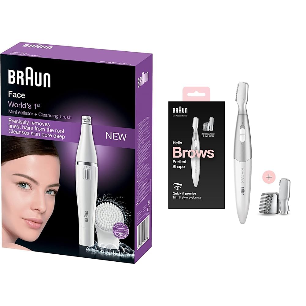 Braun Face 810 Mini Facial Epilator, White & Braun Mini Precision