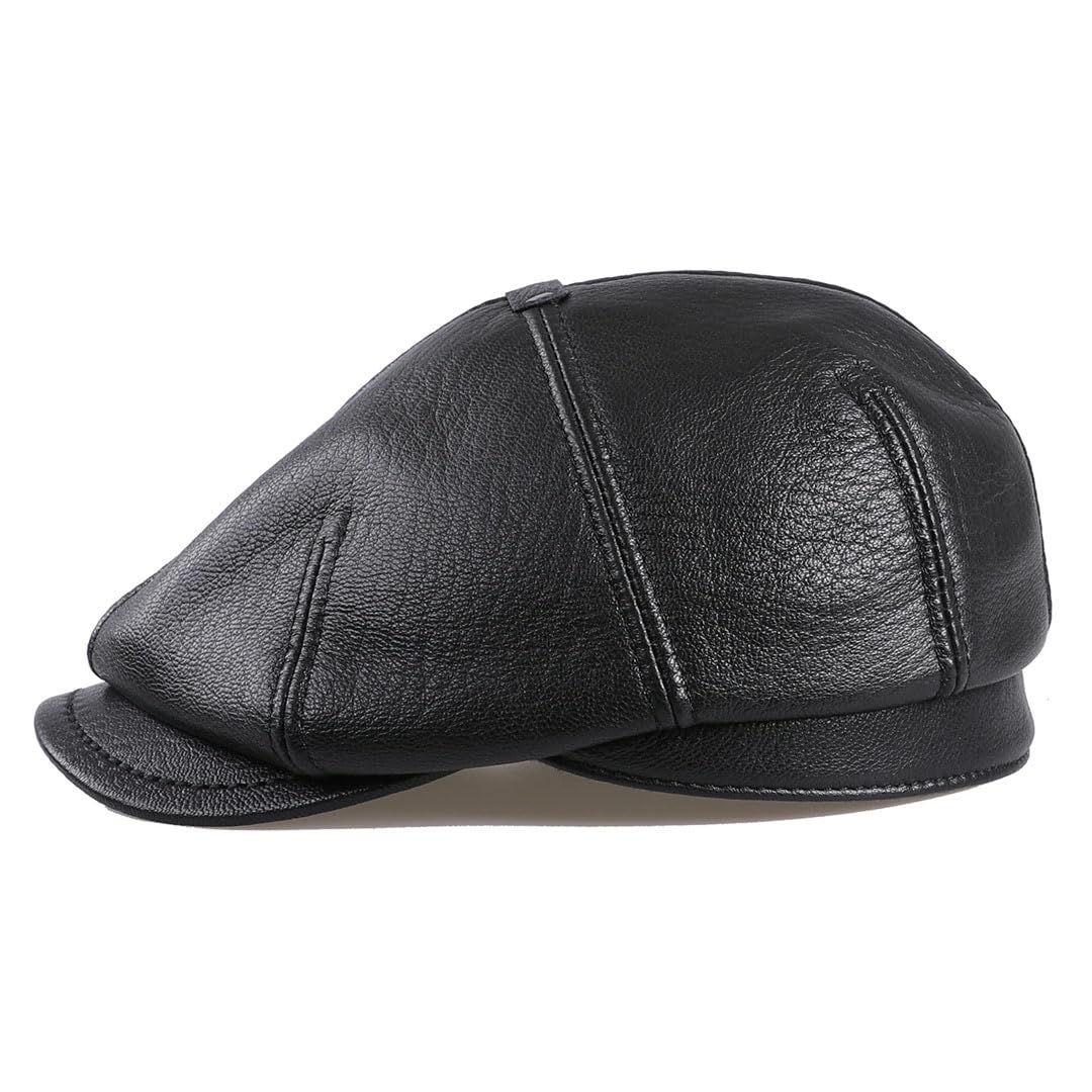Gorra plana de piel de cordero auténtica para hombre, gorra plana de golf