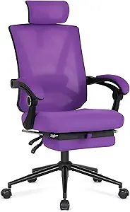 Misolant Ergonomic Office Chair with Footrest, Purple Desk Chair with Adjustable 2D Lumbar Support, High Back Mesh Ergonomic Computer Chairs with Adjustable Headrest for Home
