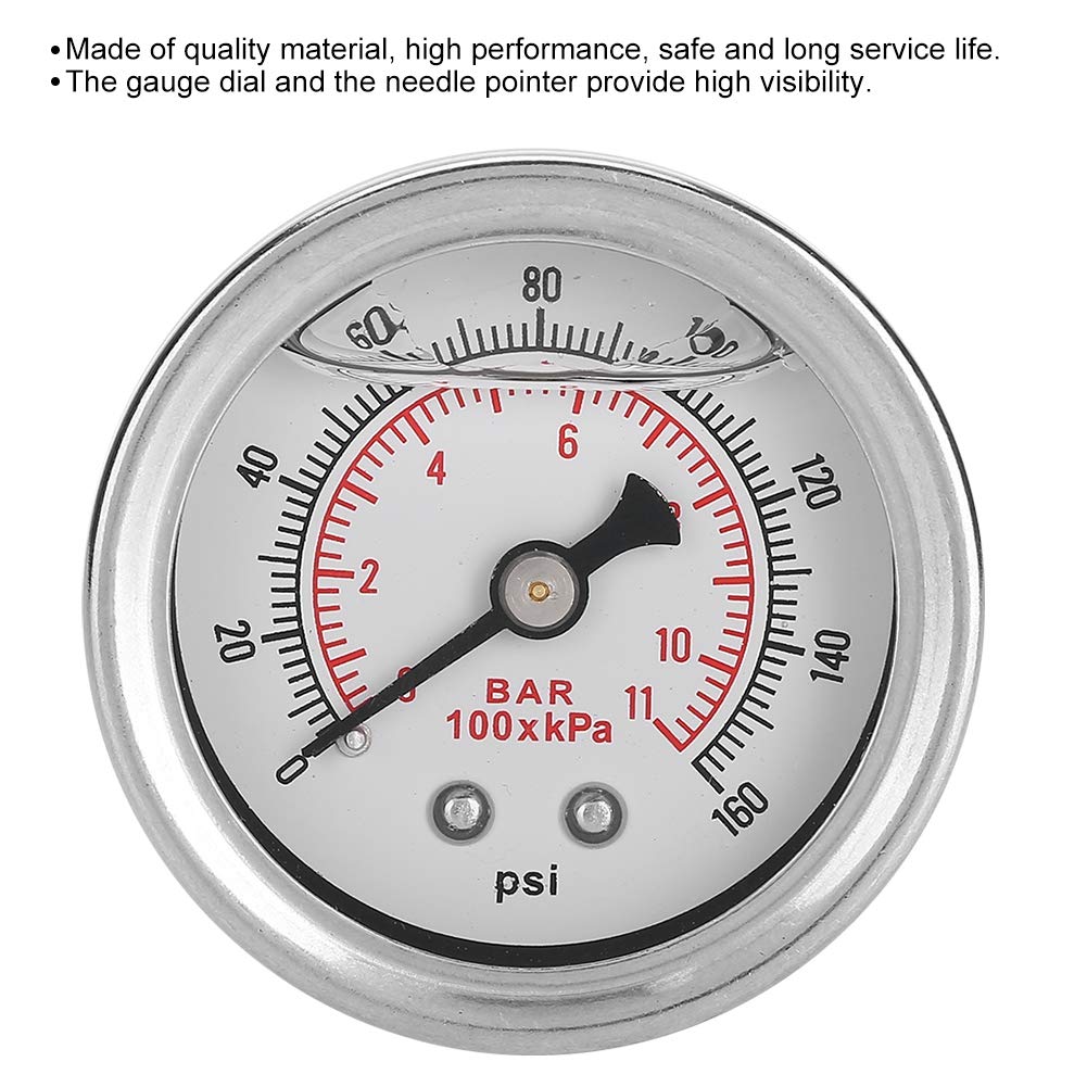 Manometro del Carburante Riempito di Liquido, Alta visibilità 0-160 PSI/bar Manometro del Regolatore di Pressione del Carburante per Auto, per, per Acura, per