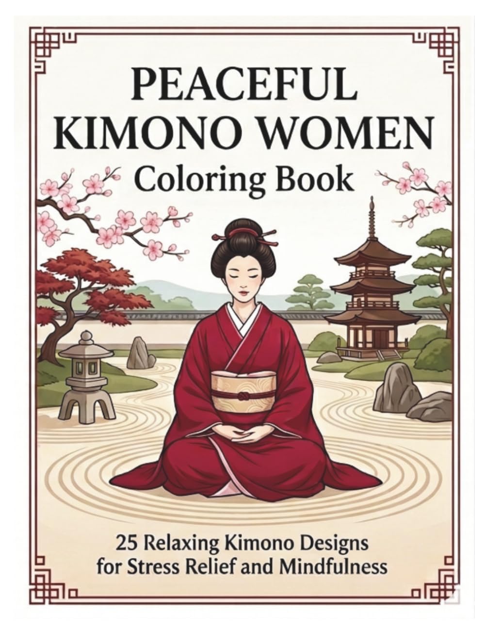 Peaceful Kimono Women Coloring Book: 25 Relaxing Kimono Designs for Stress Relief and Mindfulness
