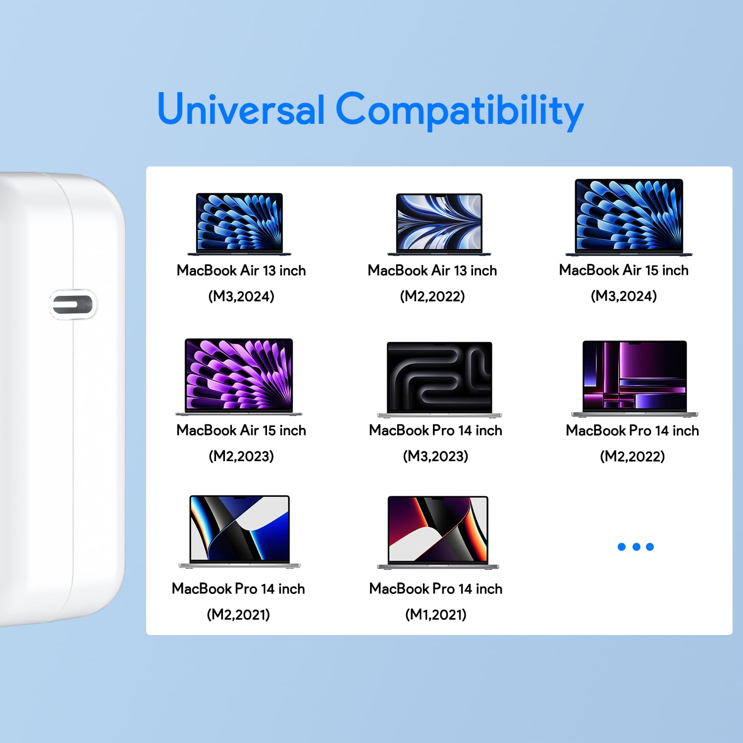 Caricabatterie magnetico per 3 MacBook Pro da 70 W, compatibile con MacBook Pro 14" (2021-2023) e Mac Book Air 13/15" (2022-2024), include cavi intrecciati da 1,8 m da USB C a 3 cavi intrecciati
