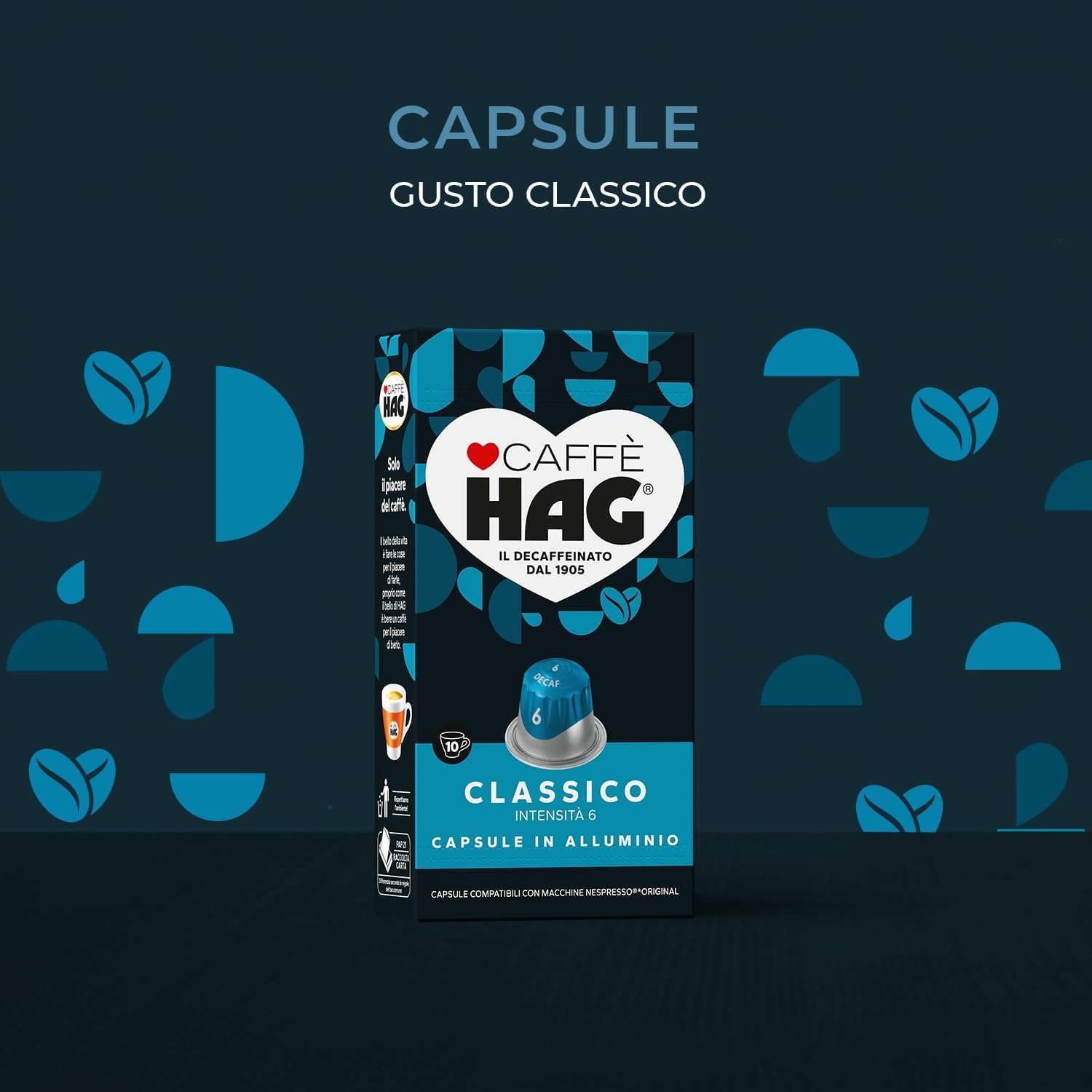 Caffè HAG Decaffeinato DEK Espresso Classico - 200 Capsule in Alluminio Compatibili con Macchine Nespresso - Intensità 6 -DD-