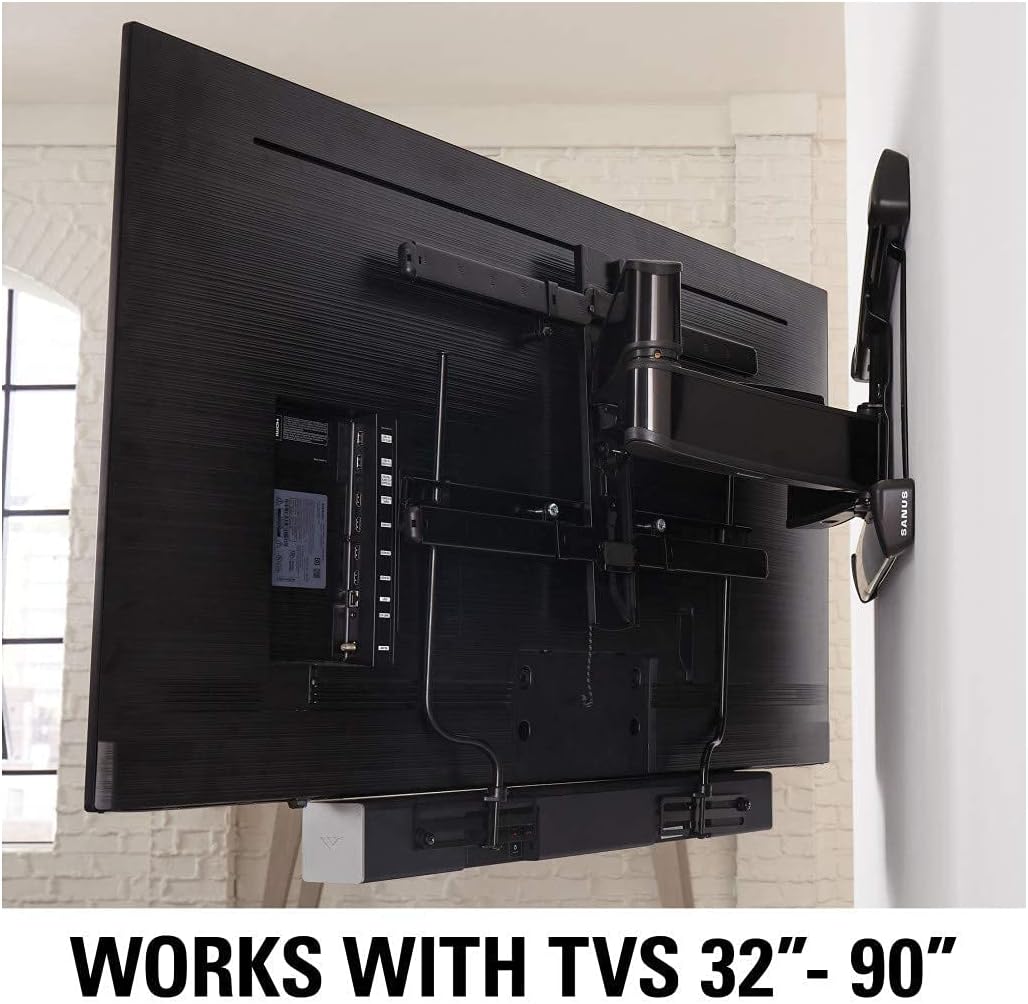 SANUS Advanced Universal Tilt 4D Premium TV Wall Mount Bracket for Most 42"- 90" Flat Screen TVs & SANUS Soundbar Mount for TV Mount Bracket - Height & Depth Adjustments