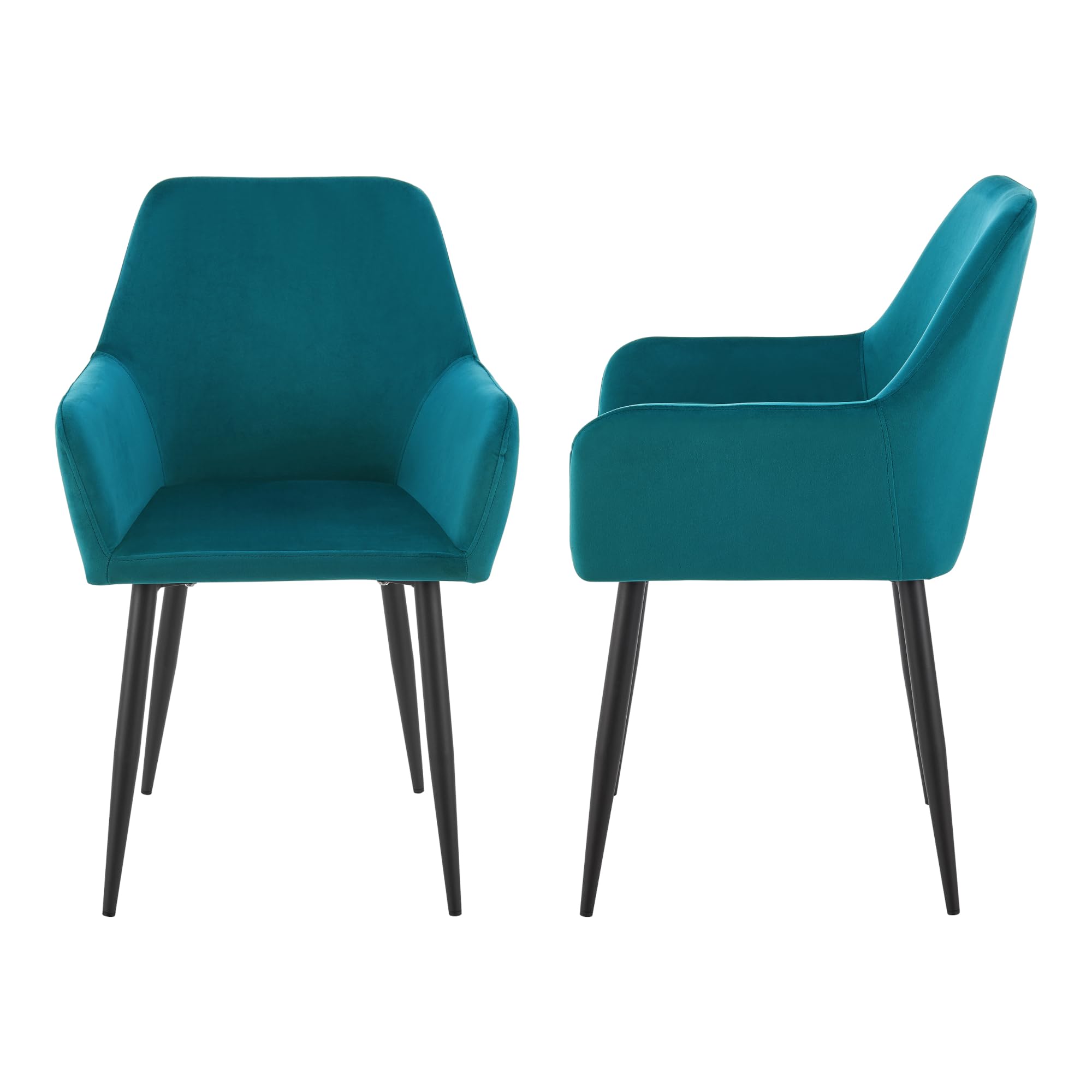 [en.casa] Juego de 2 Sillas de Comedor Hollola con Reposabrazos Set de 2 Sillas de Cocina Asientos tapizados Terciopelo y Acero 86 x 57 x 56 cm Altura del Asiento: 48 cm - Turquesa