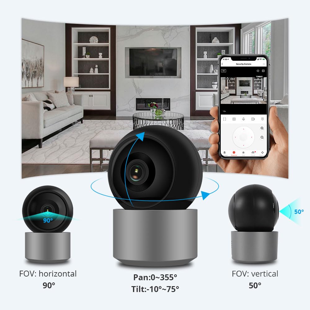 Cámara interior Pan-Tilt, cámara de seguridad para el hogar, cámaras de seguridad para mascotas, mini cámara para bebé, WlFl, visión nocturna, detección de movimiento, audio bidireccional,