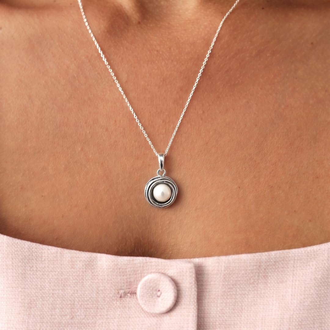 JEAN RACHEL JEWELRY Halskette aus 925er-Sterlingsilber für Damen mit Süßwasserperle, Vintage-Design, hypoallergen, blei- und nickelfrei, handgefertigt, Statement-Halskette