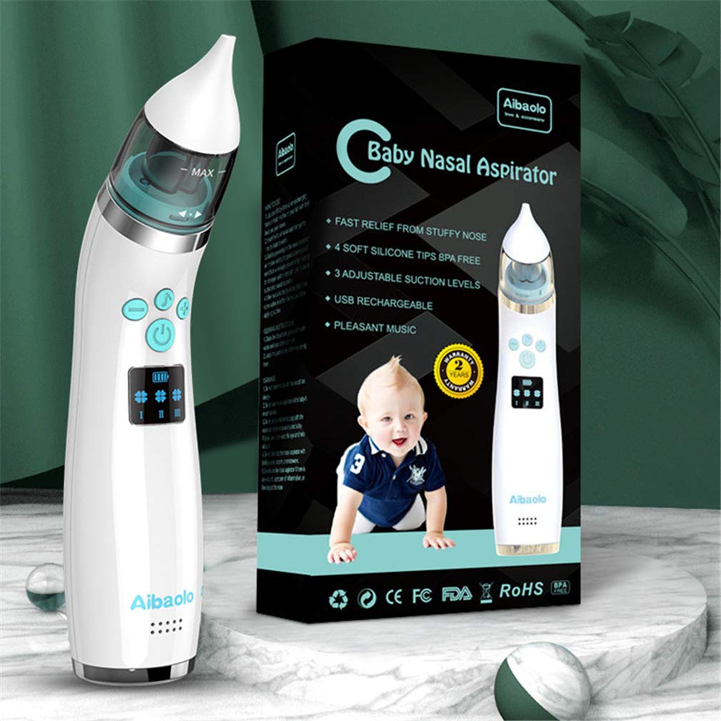 Bebé Eléctrico Aspirador Nasal, USB Aspirador Nasal Recargable con 4 Boquillas De Succión Y Claro Clip Congestión Narices Rápidamente, para Bebés Y Niños Pequeños Seguro E Higiénico