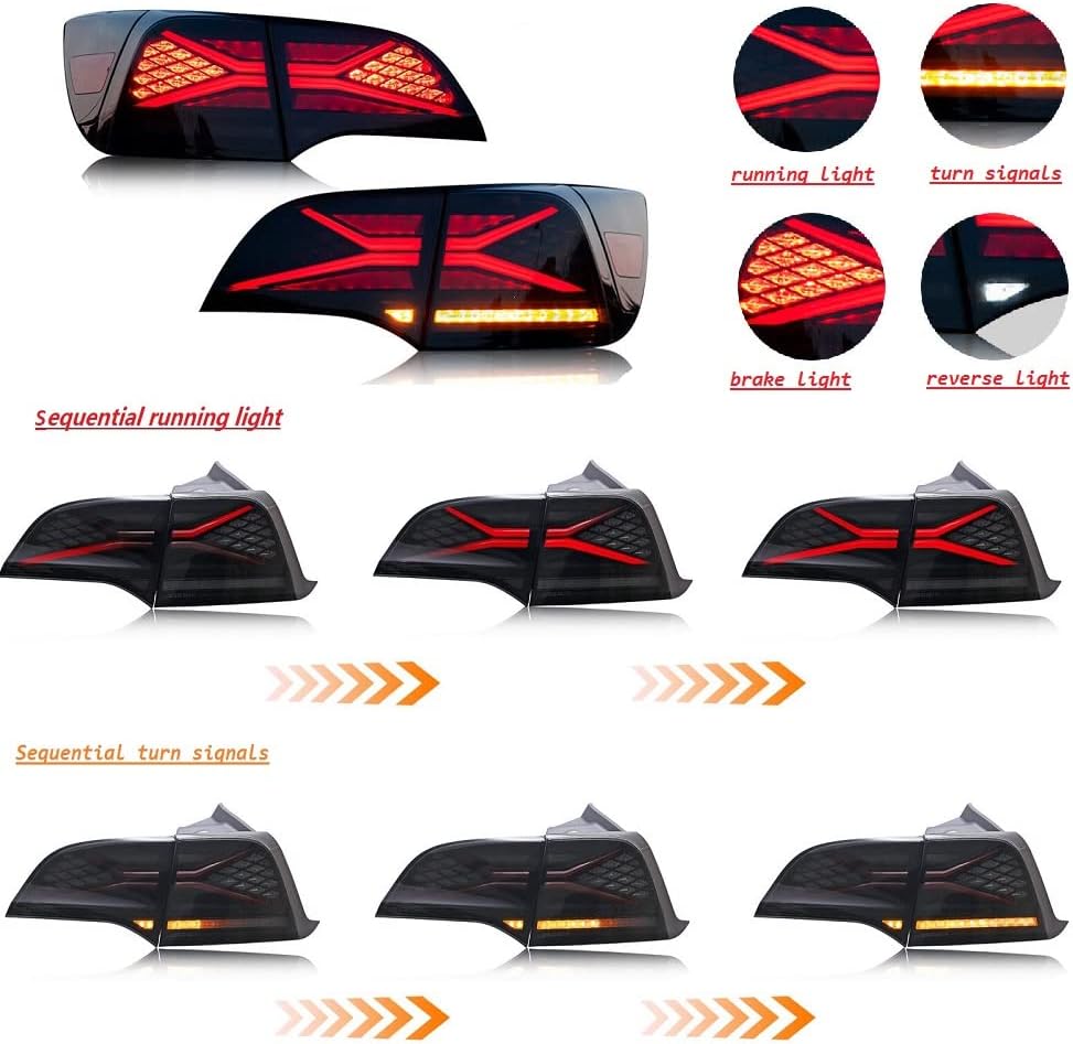 Astra Depot Pair Inner+Outer Trunk Lid Taillight Lamp LED Sequential Tail Lights Assembly Compatible for Tesla Model 3 Model Y 2017-2021 2022 2023 Smoked Lens Rear Lamp