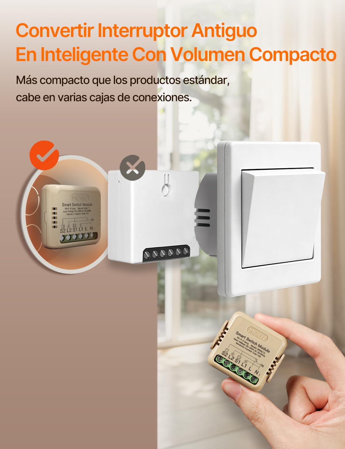 MOES Interruptor Inteligente Wifi, 2 Vía | MINI Smart Switch, Módulo Interruptor, Control Tuya/Smart life APP, Compatible Alexa, Google Home