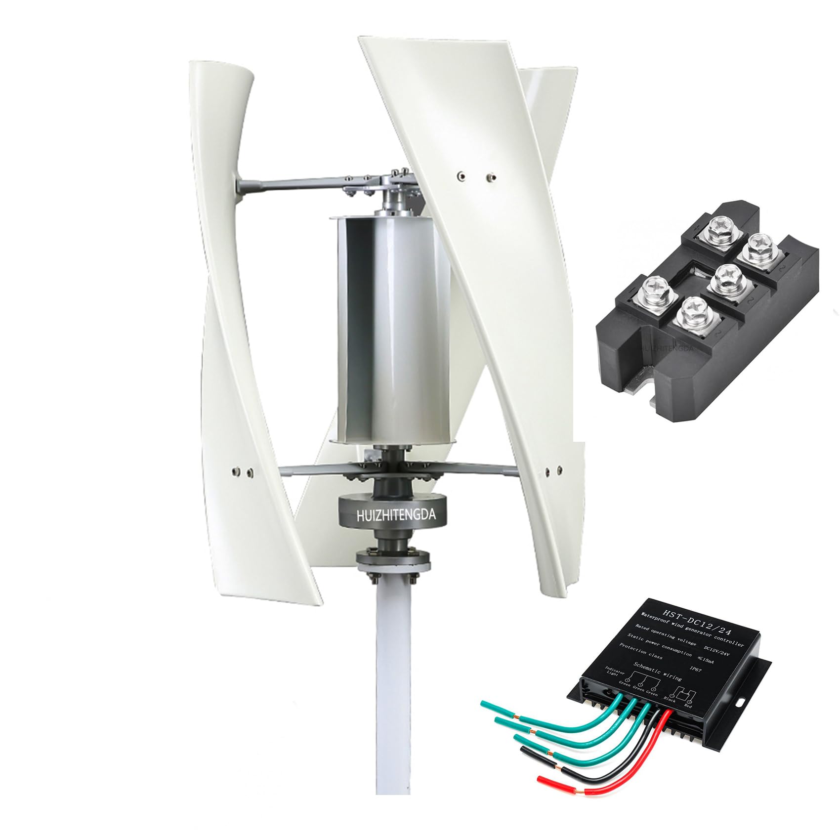 Kit Generatore Eolico da 1800W con Controller | Generatore eolico verticale 12V/24V/48V/220V, Mulino a vento silenzioso per casa fuori rete, camper, barca, cabina