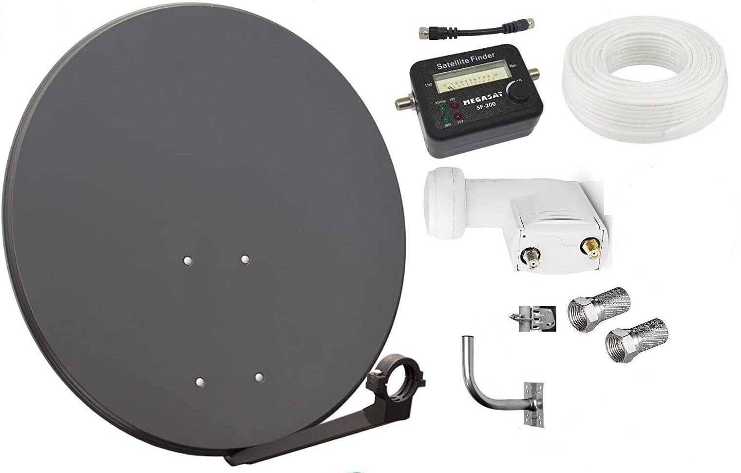 KIT SATELLITE COMPLETO:PARABOLA 80 CM+STAFFA+LNB+FINDER+CAVO+SPINOTTI