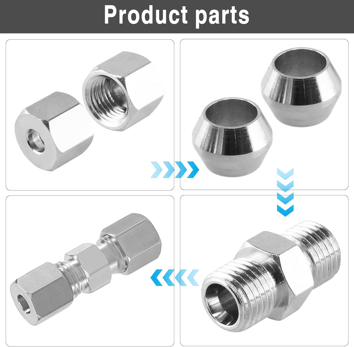 10 connettori per linea del freno senza svasatura da 4,75 mm per il collegamento di un doppio anello di taglio da 4,75 mm