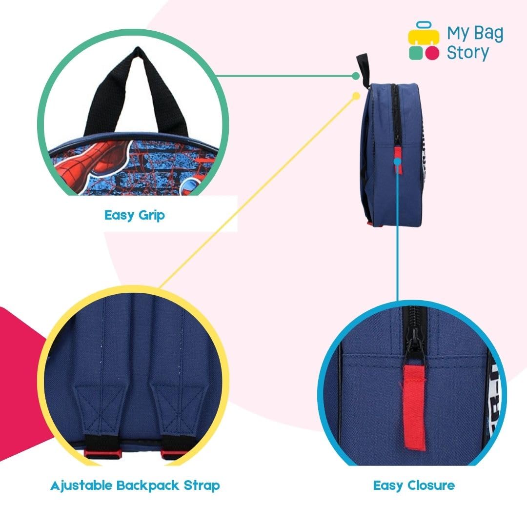 mybagstory - Plecak - Spiderman - Niebieski - Dziecięcy - Szkoła - Przedszkole - Żłobek - Szkołka - Chłopiec - Rozmiar 29 cm - Regulowane ramiączka - Pomysł na prezent, Spiderman - Niebieski, Enfant