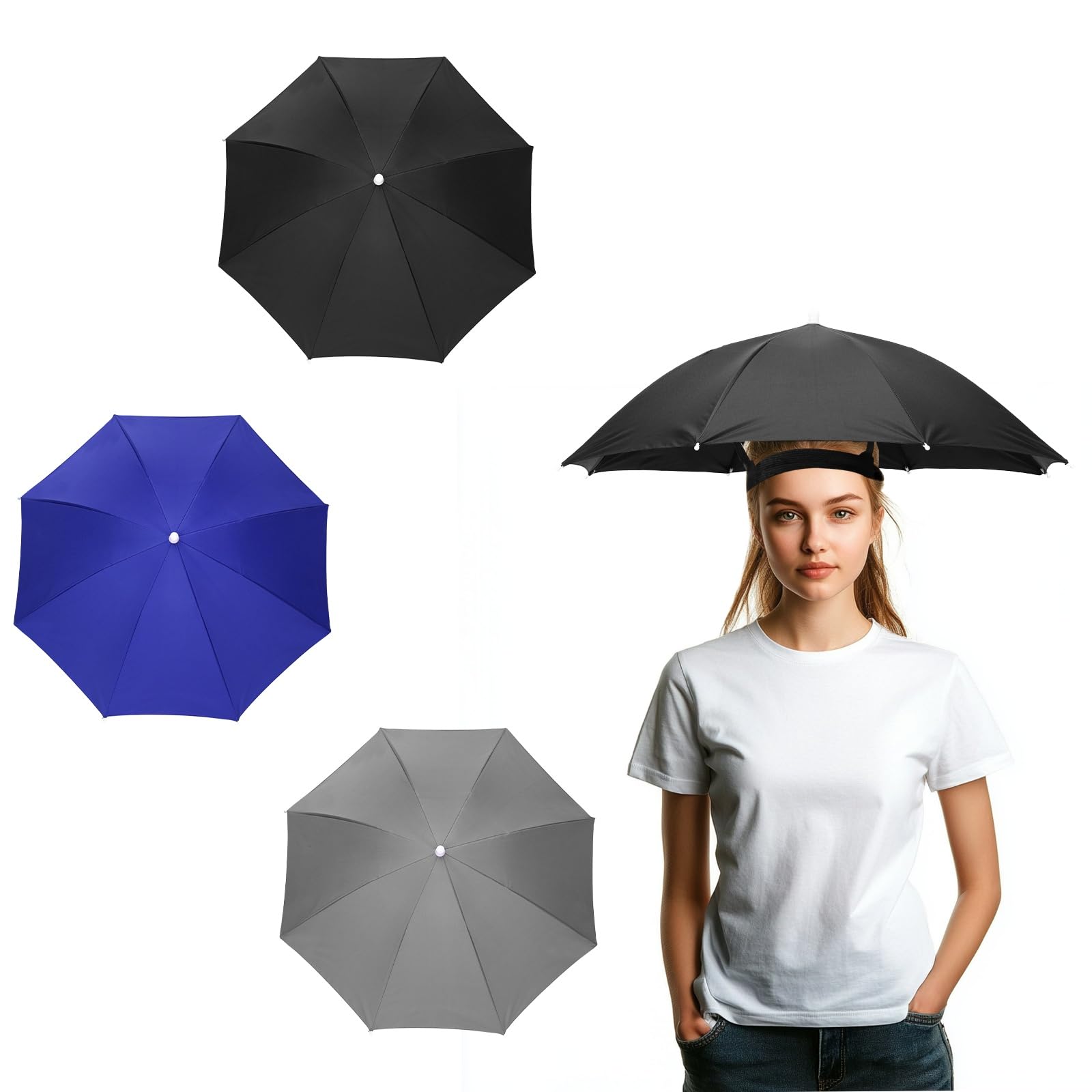 YELARXI Umbrella Hat, Fishing Hat Waterproof Adjustable Sun Rain Cap with Elastic Band, 27" & 3Pcs & Black, Gray, Dark Blue-Fitting For(Women/Men Fishing/Camping/Gardening/Beach/Sunshade)