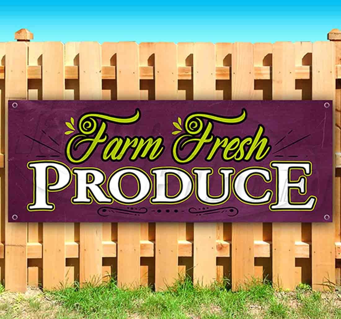 Farm Fresh Produce Banner 13 oz | Non-Fabric | Heavy-Duty Vinyl Single-Sided with Metal Grommets