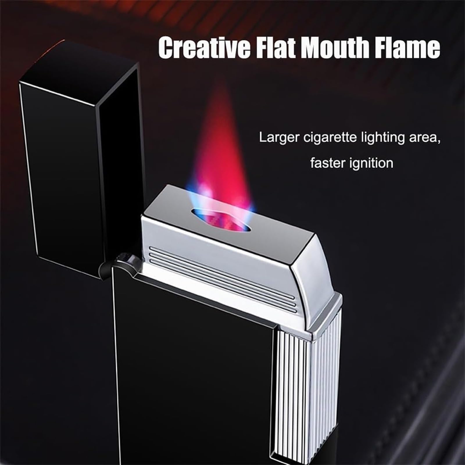 Briquet tempête butane réglable avec bouchon à rabat en métal rechargeable Idéal pour l'extérieur Idée cadeau pour homme Design classique