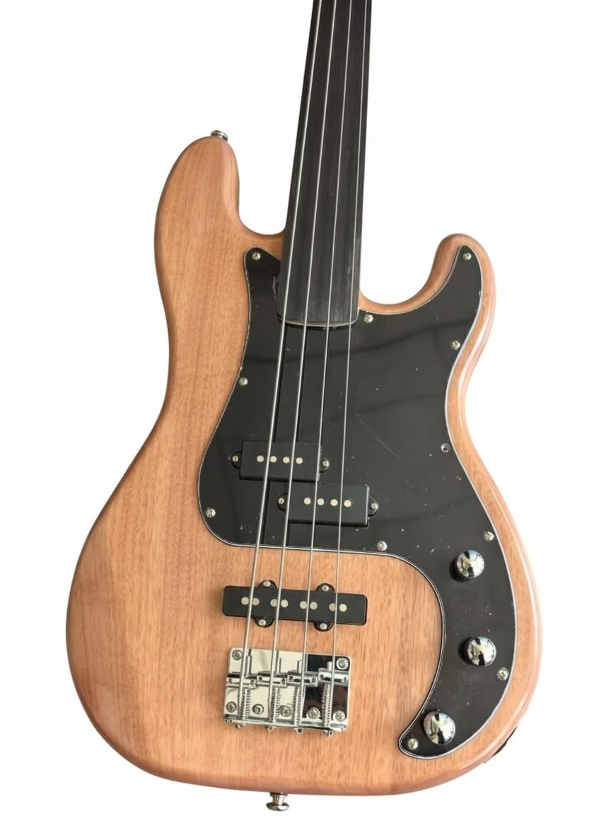 Basso elettrico con corpo in mogano massello naturale, pickup PJ, opzioni e senza tasti(Fretless)