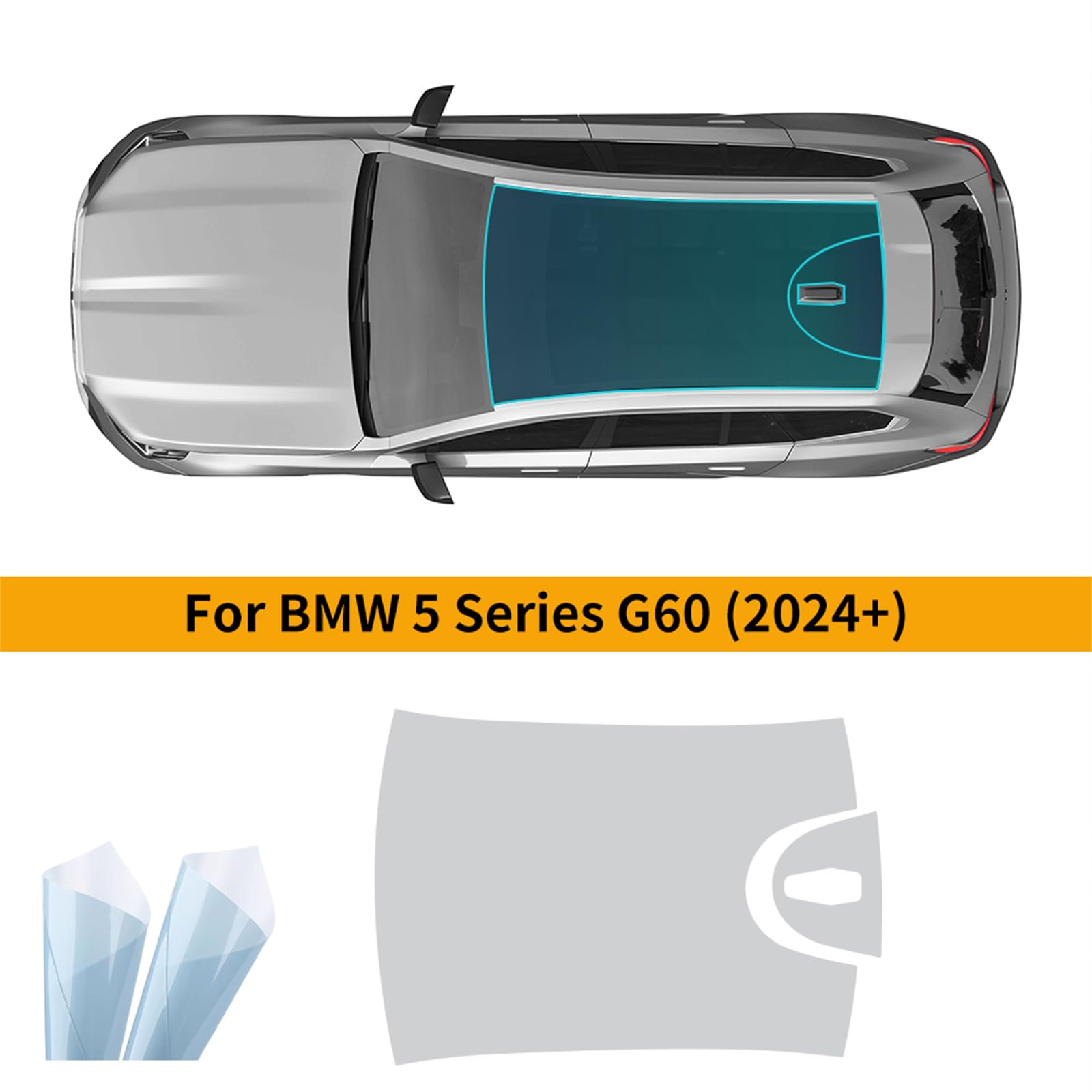 für BMW 5Series G60 2024 8.5mil TPU PPF Solar Fenstertönung für Autodach Oberlicht Vorgeschnittene Selbstklebende Transparent Lackschutzfolie Zubehör Eisblau 2Stück