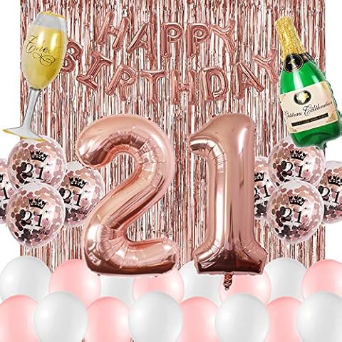 21st Birthday Party Decorations Rose Gold Party Supplies Happy Birthday Banner Balloons All in One Set for Her Cover