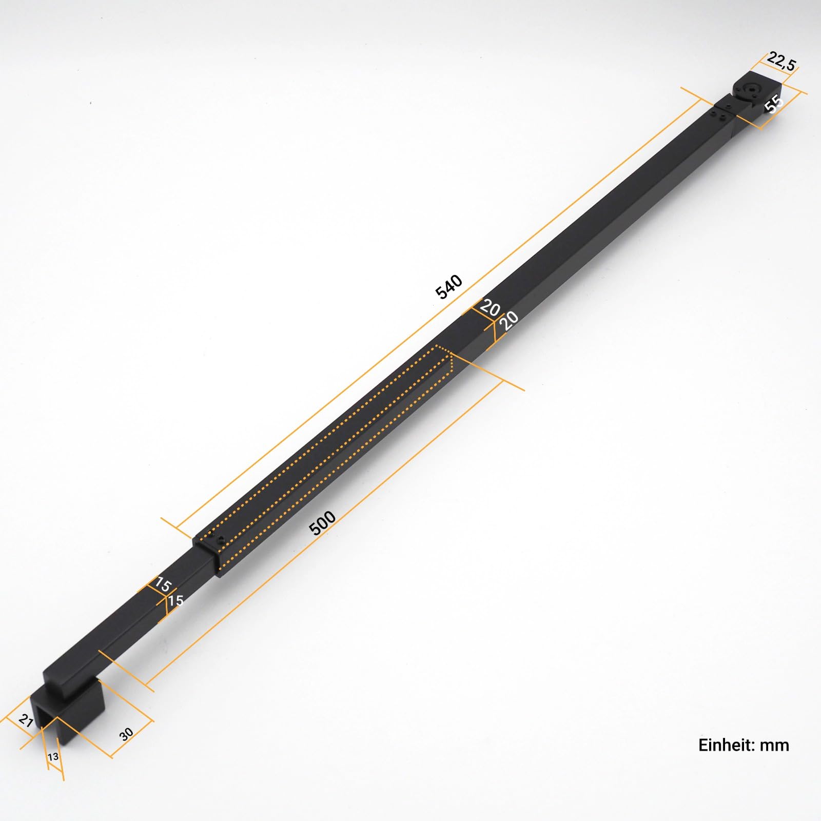 WITEN&NOCK Asta di stabilizzazione con giunto girevole a 180°, asta di stabilizzazione, girevole estensibile 625 – 950 mm, in acciaio inox nero opaco, per vetri di spessore 6 / 8 / 10 mm