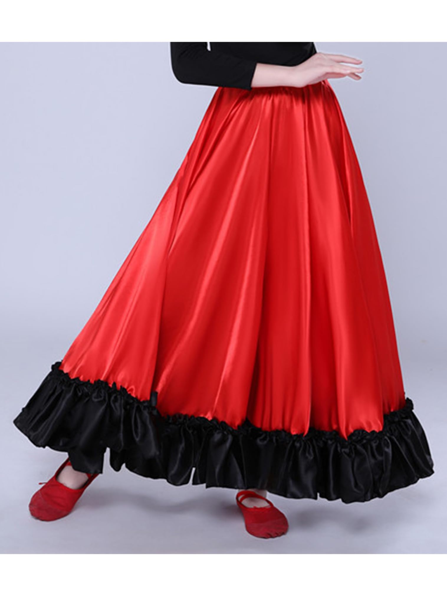 FEESHOW Mädchen Flamenco Rock Spanischer Tanzrock Lang Latin Standard Ballsaal Rock Swing Maxirock Kinder Karneval Faschnacht Party Outfit