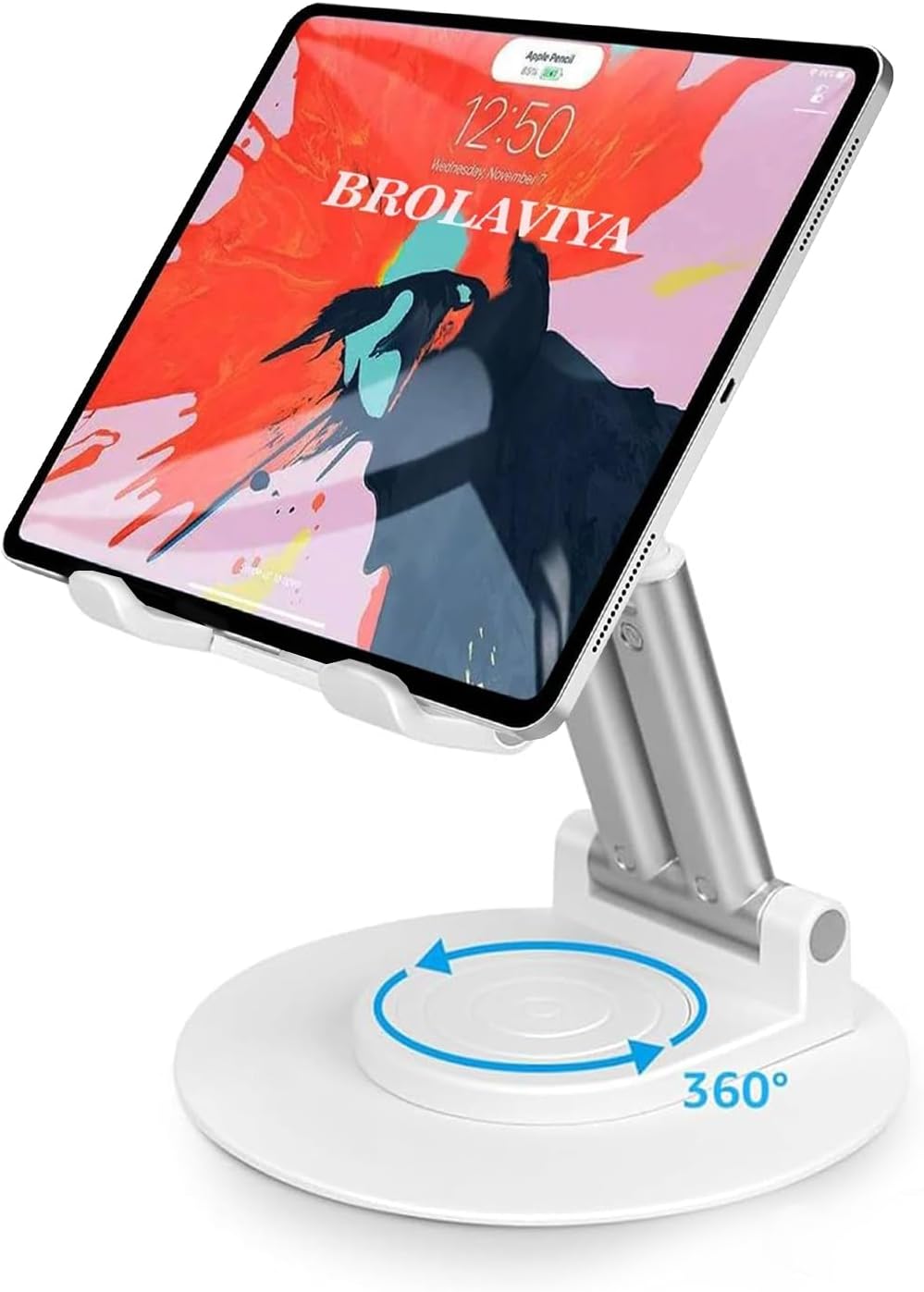 Dyazo Foldable Tablet Stand | Holder Compatible for Desk Compatible for Samsung Galaxy Tabs, iPad All Other Tablets Up to 12.9 inch with 360 Degree Rotation (White)