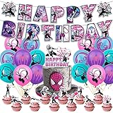 Spider girl Birthday Party Decorations,Pink Super Girls Decorations Includes Happy Birthday Banners,Cupcake Toppers,Balloons