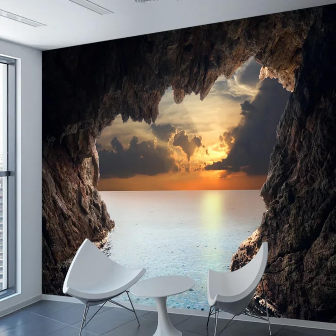 XINRUYI Self-Adhesive 3D Wallpaper/Mural/cave Sunset/Seascape wall Art Sticker for Bedroom/Living Room Decoration