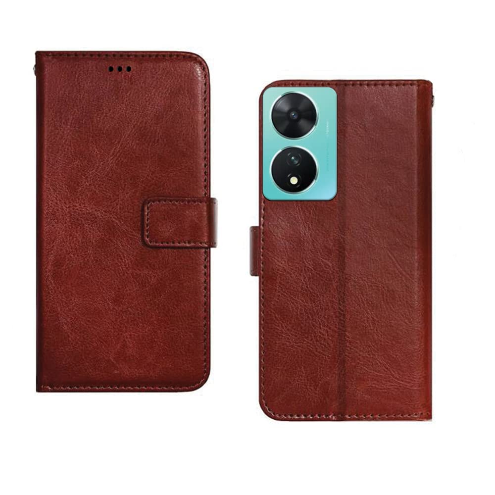 Pinaaki Enterprises Vivo T2 5G Flip Case | Premium Leather Finish Flip Cover | with Card Pockets | Wallet Stand |Complete Protection Flip Cover for Vivo T2 5G - Brown