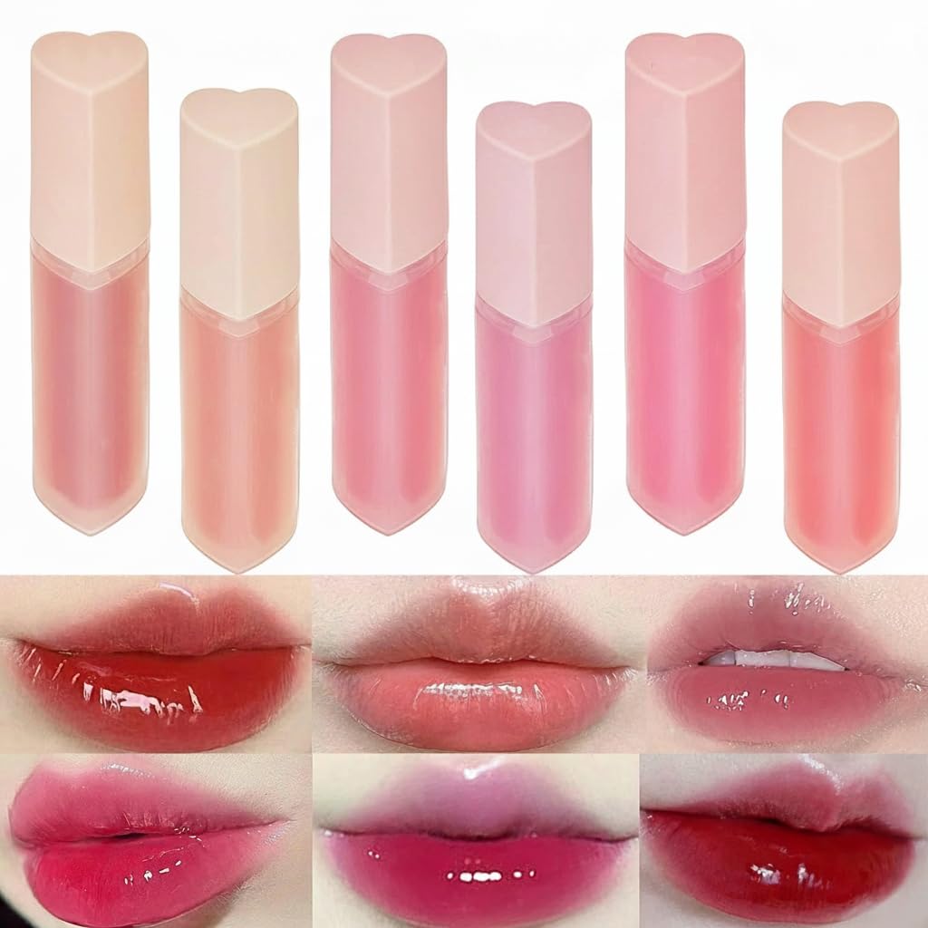 NALACAL 6-Pack Heart Pink Lip Gloss Set, Vibrant Shades, Glossy & Juicy Finish, Moisturizing Long-Lasting Tint, High Pigment, Natural Clear Makeup
