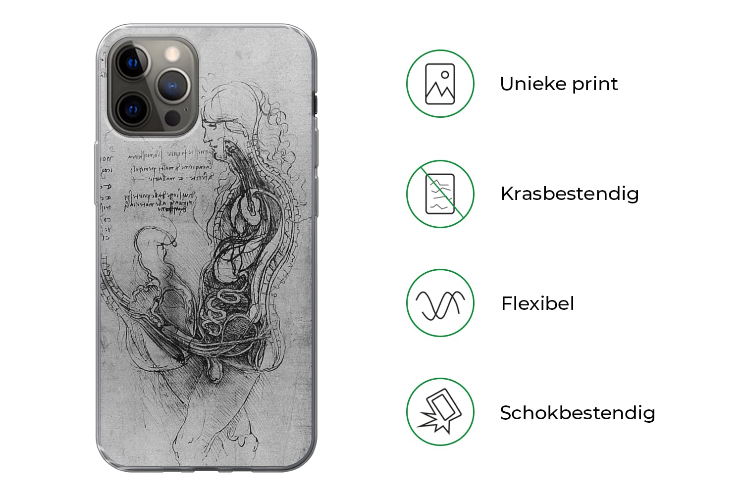 MuchoWow Funda para iPhone 13 Pro - La reproducción Humana - Leonardo da Vinci - Funda de Silicona/Funda Blanda para teléfono móvil