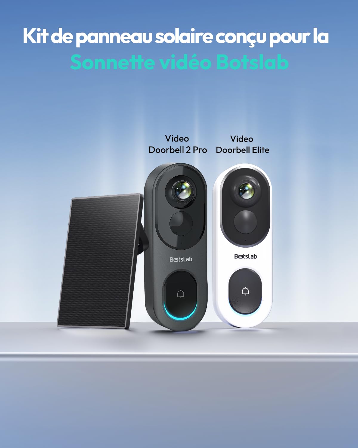 BOTSLAB Accessoires Panneaux solaires extérieurs étanches pour sonnettes vidéo, fournissant Une Alimentation Continue aux sonnettes vidéo
