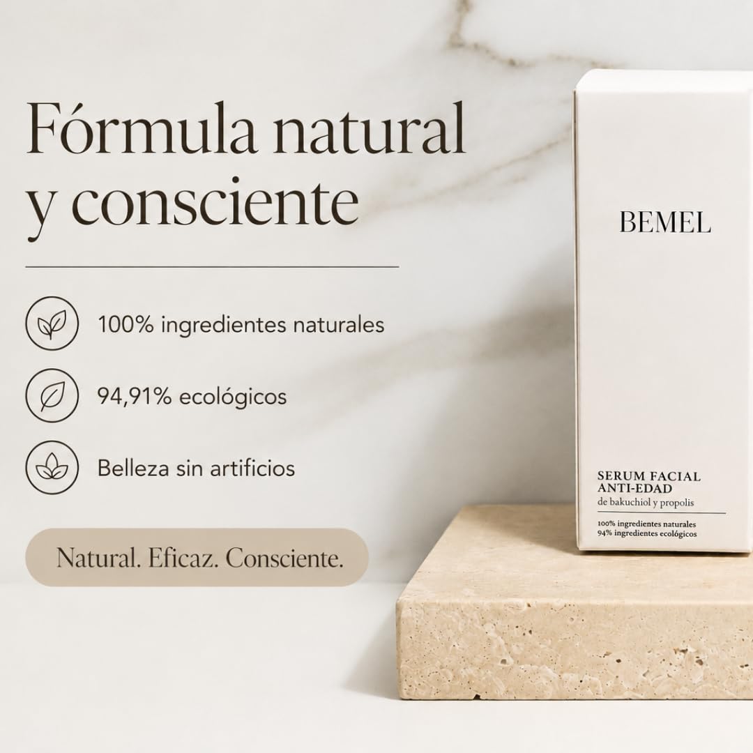 BEMEL Serum Antiarrugas Facial, Día y Noche, Bakuchiol, Propolis - Trabaja Arrugas, Manchas, Firmeza, Elasticidad, Luminosidad, Nutre Piel Seca Grasa Mixta Hombre Mujer Ecológica 30ml
