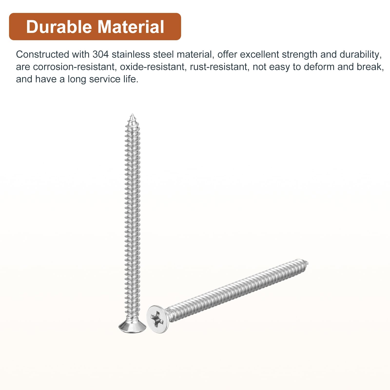 DTGN 20Pcs M5x75mm Flat Head Wood Screws, 304 Stainless Steel Phillips Self Tapping Screws - Good for Woodworking Furniture - Silver - Image 3