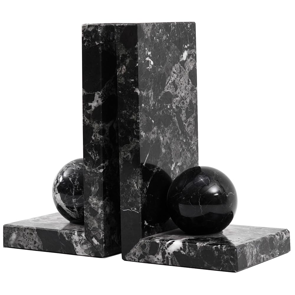 Radicaln Marble Book Ends Black Set of 2 Handmade Book Stoppers for Shelves Office & Home - Decorative Bookends for Desk Or Countertop - Modern Bookshelf Decoration