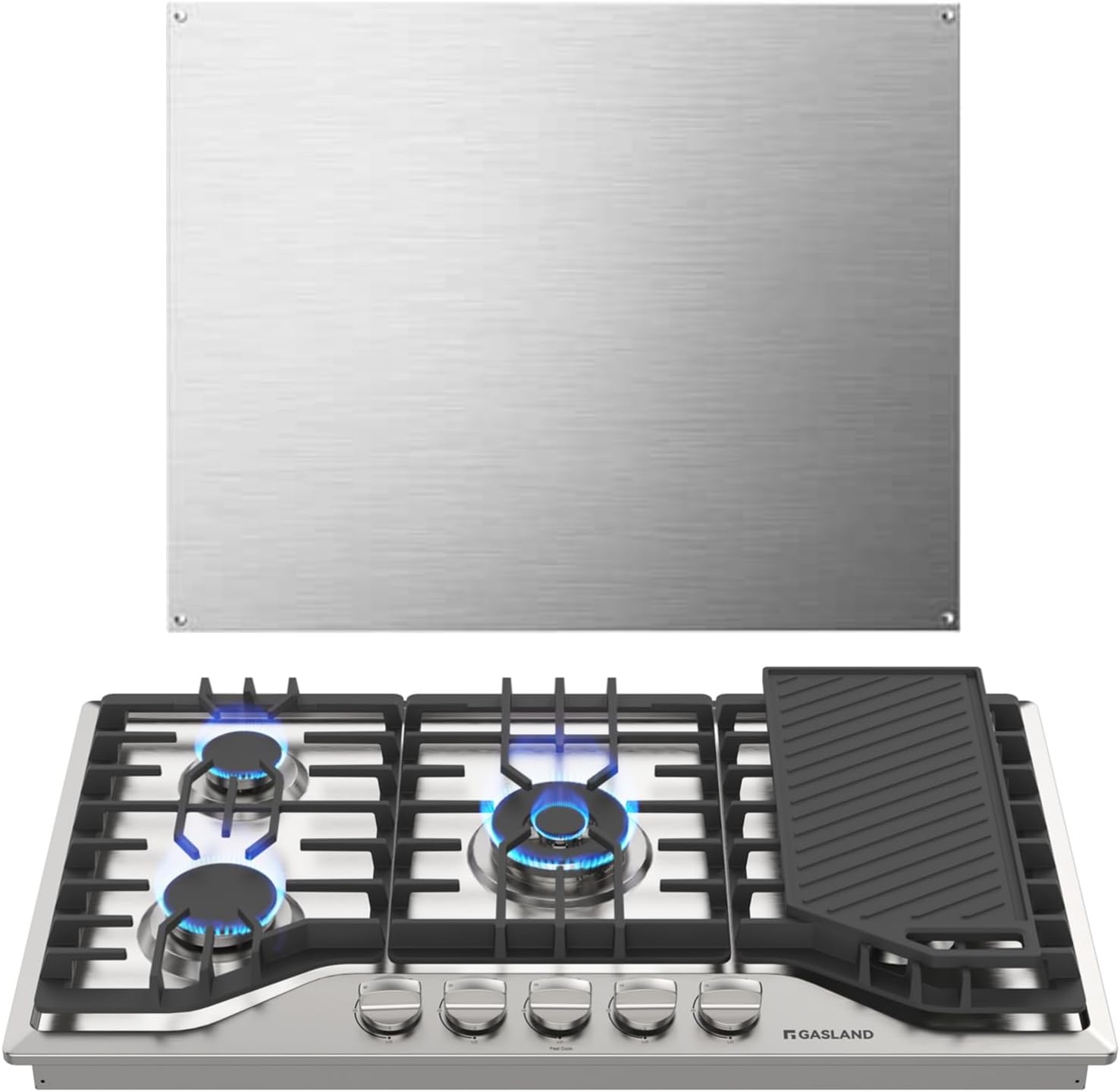 GASLAND 36" 5-Burner Gas Cooktop with Griddle & 24x30" Stainless Steel Backsplash Bundle
