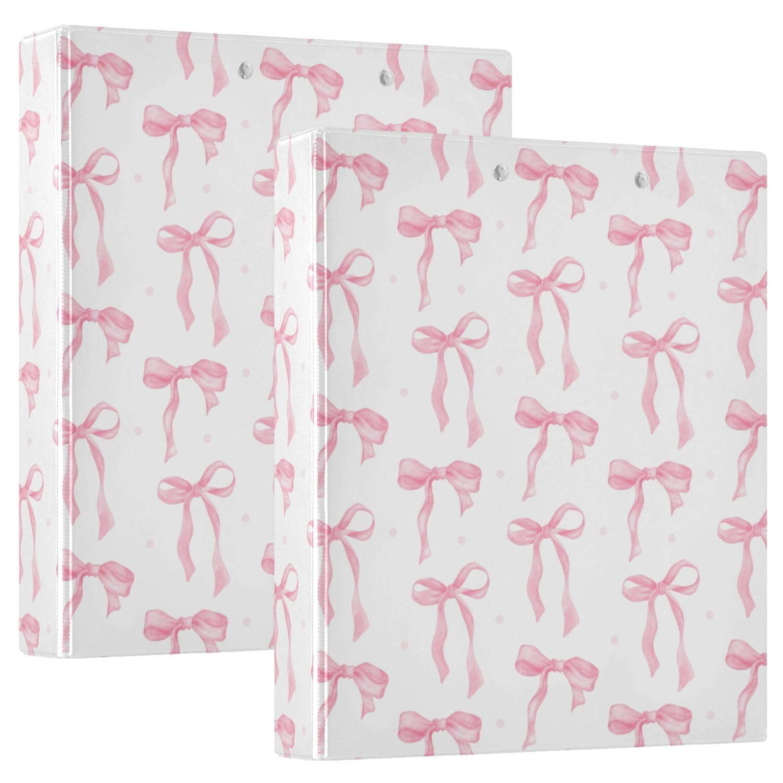 Vuiyean Pink Coquette Bow Binder 1.5 Inch Binder with Clipboard&Pockets, Preppy Cute Bow Riband Hardcover Binders 3 Ring, Heavy Duty Large File Folder for Office School Supplies, Holds 200 Sheets-2 PC