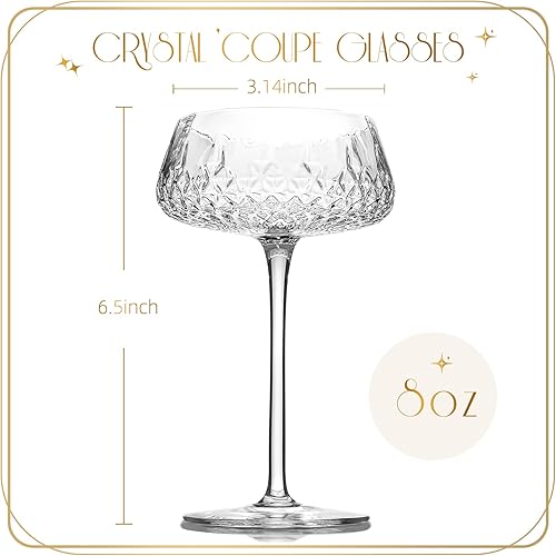 Miniatura 2 de Copas de Cupé, Juego de 4 Vasos de Martini, Copas de Champán Vintage, Vaso Grande de Martini de 8oz, Vaso de Cóctel de Cristal Estilo Retro Vintage