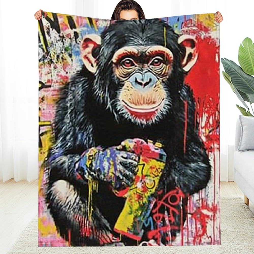 Couverture douce en flanelle singe pour réchauffer vos nuits et vos voyages