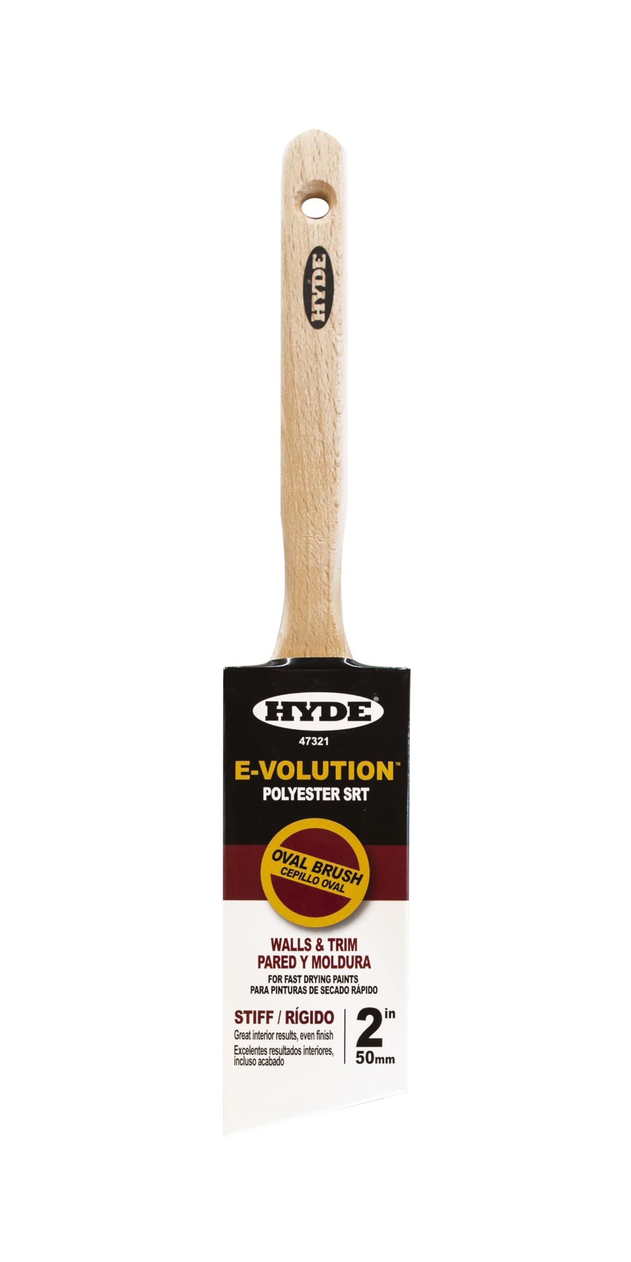 Hyde E-Volution 47321 - Brocha ovalada de filamento SRT de poliéster con mango de madera, 2 pulgadas, 47321, 2 pulgadas de ancho