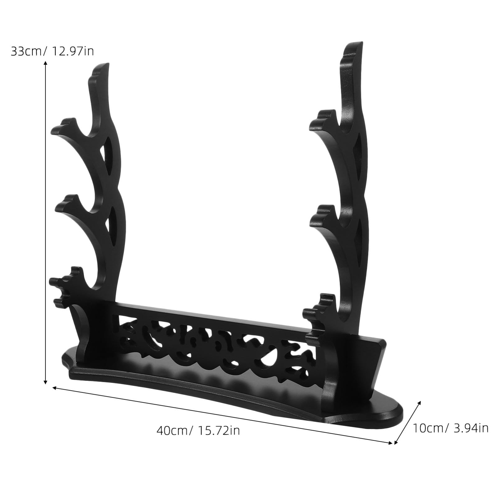 KOMBIUDA Soporte de Espada de Varias Capas de Madera Negro para Escritorio | Diseño Hueco Forma de Dragón, Apto y Cuernos, Uso en Mesa y Obsequio de Festival