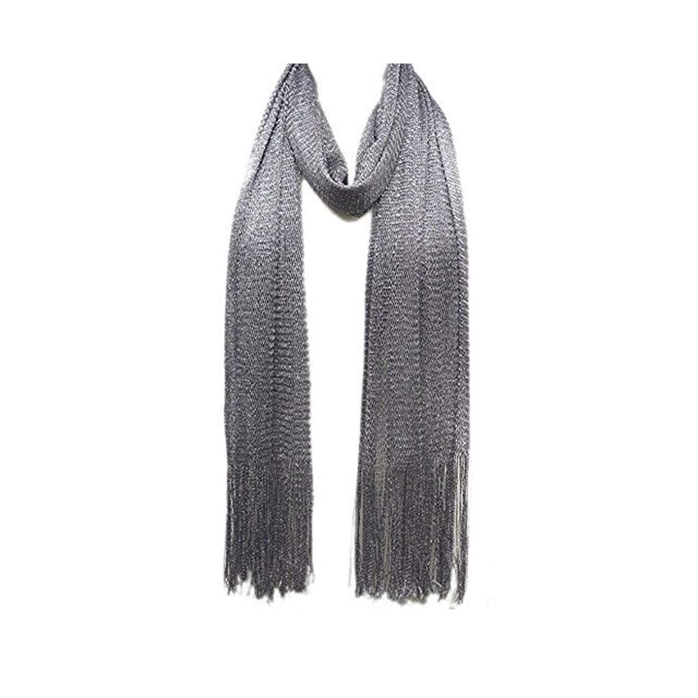 Mytoptrendz® Silver Grey Metallic Shawl Elegant Evening Party Wrap Silver Lurex Scarf Lightweight Mesh Metallic Evening Shawl Silver Lurex Long Scarf Sparkly Wrap with Tassels