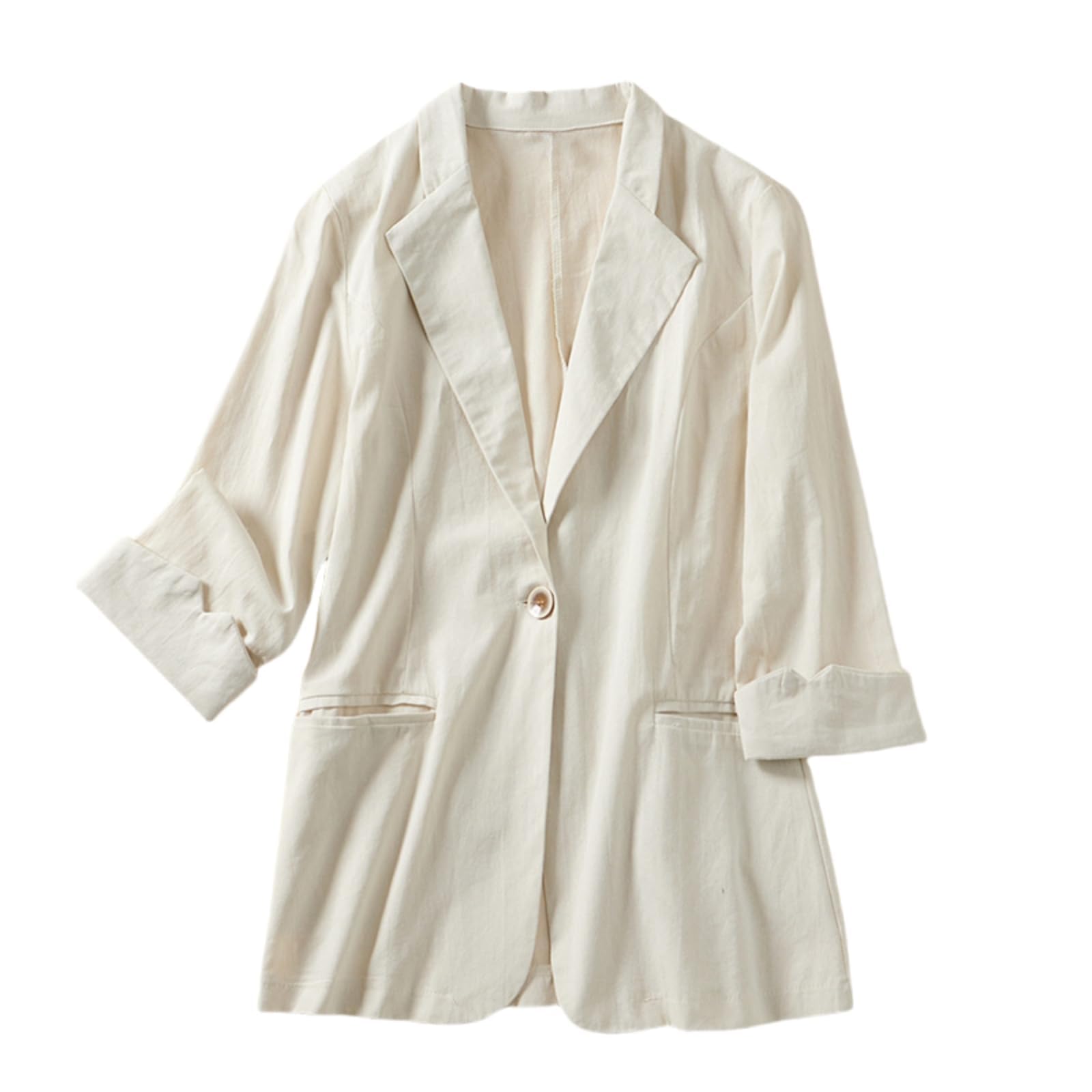 Linen Blazer for Women Casual Lapel Single Breasted Suit Jacket Trendy Lightweight Loose Long Sleeve Linen Blazers