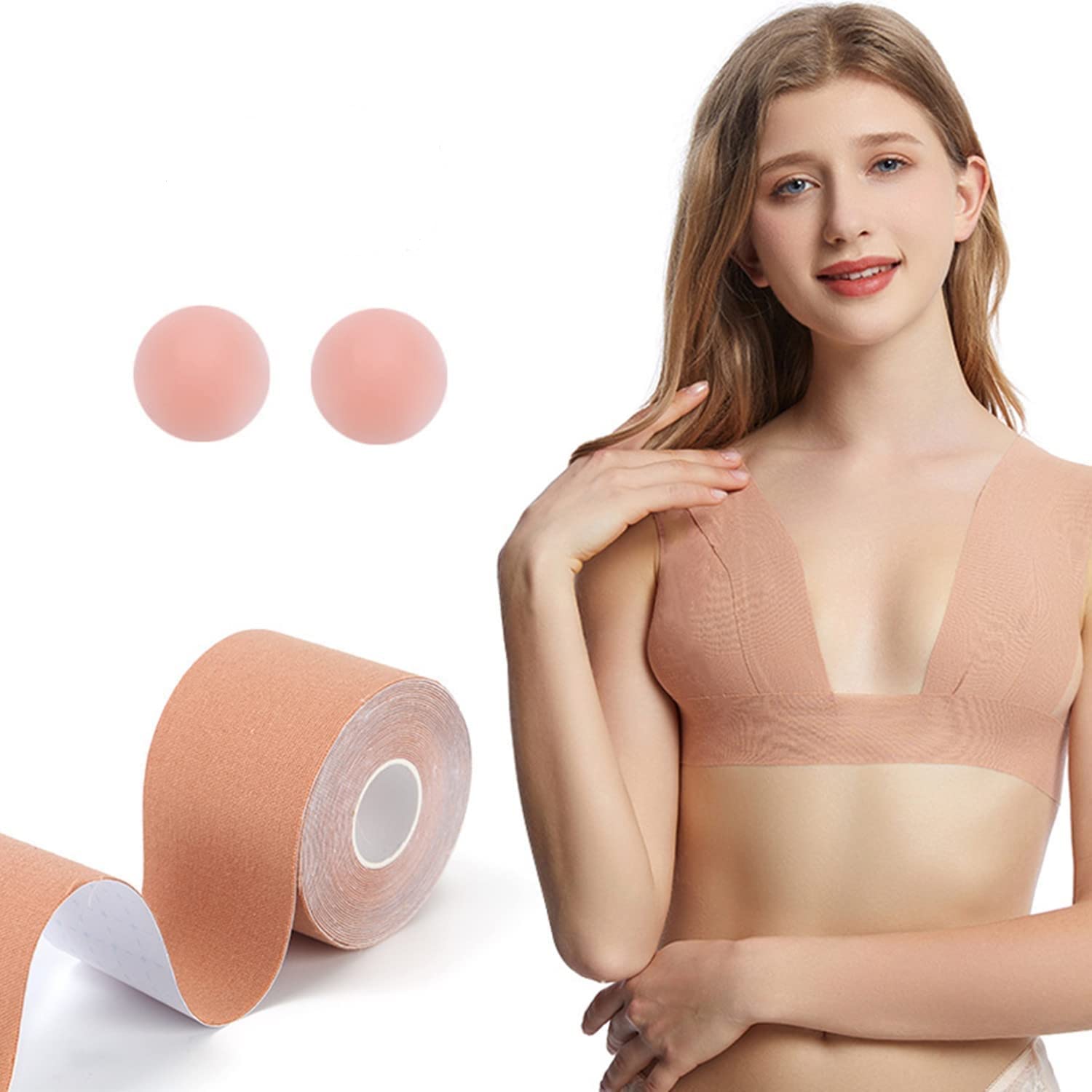 fshway Boob Tape with 2 Silicone Nipple Cover Multipurpose Body Tape for Women Push Up & Lifting Breast Tape Breast Lift Bra Tape for Nipple Cover Reusable-picture-32